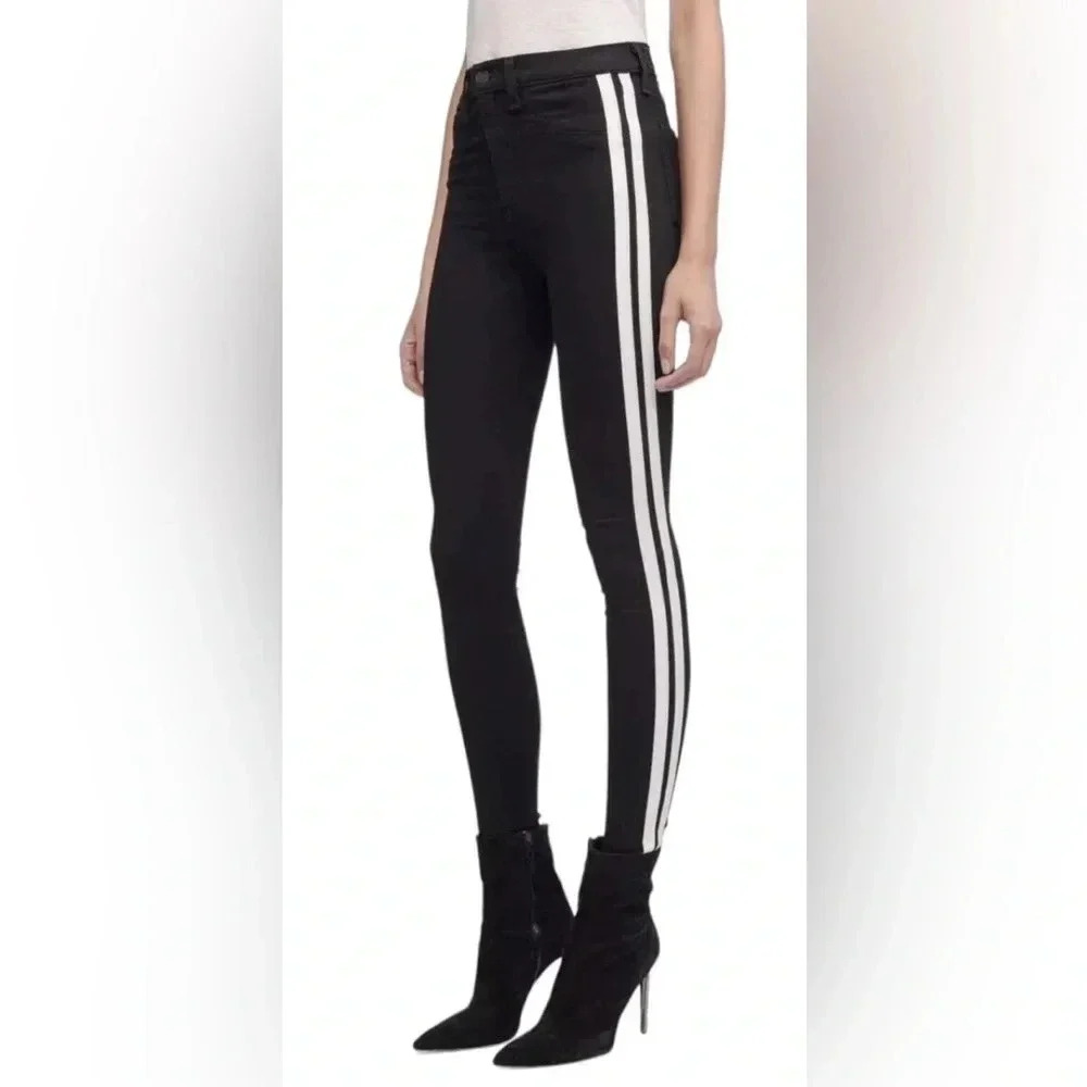 rag & bone Mito Black White Patent Side Stripe Ankle Skinny Jeans Size 28
